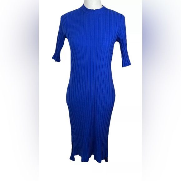 Eileen Fisher Mock Neck K/L Royal Blue Dress Women’s Size Medium‎ - Picture 2 of 9